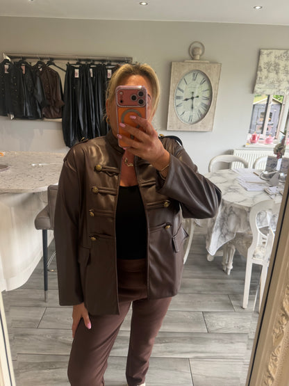 Suzie military style faux leather open jacket