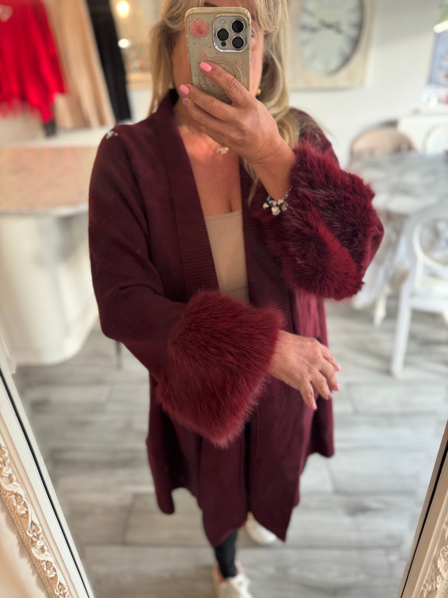 Molly cardigan with faux fur cuffs