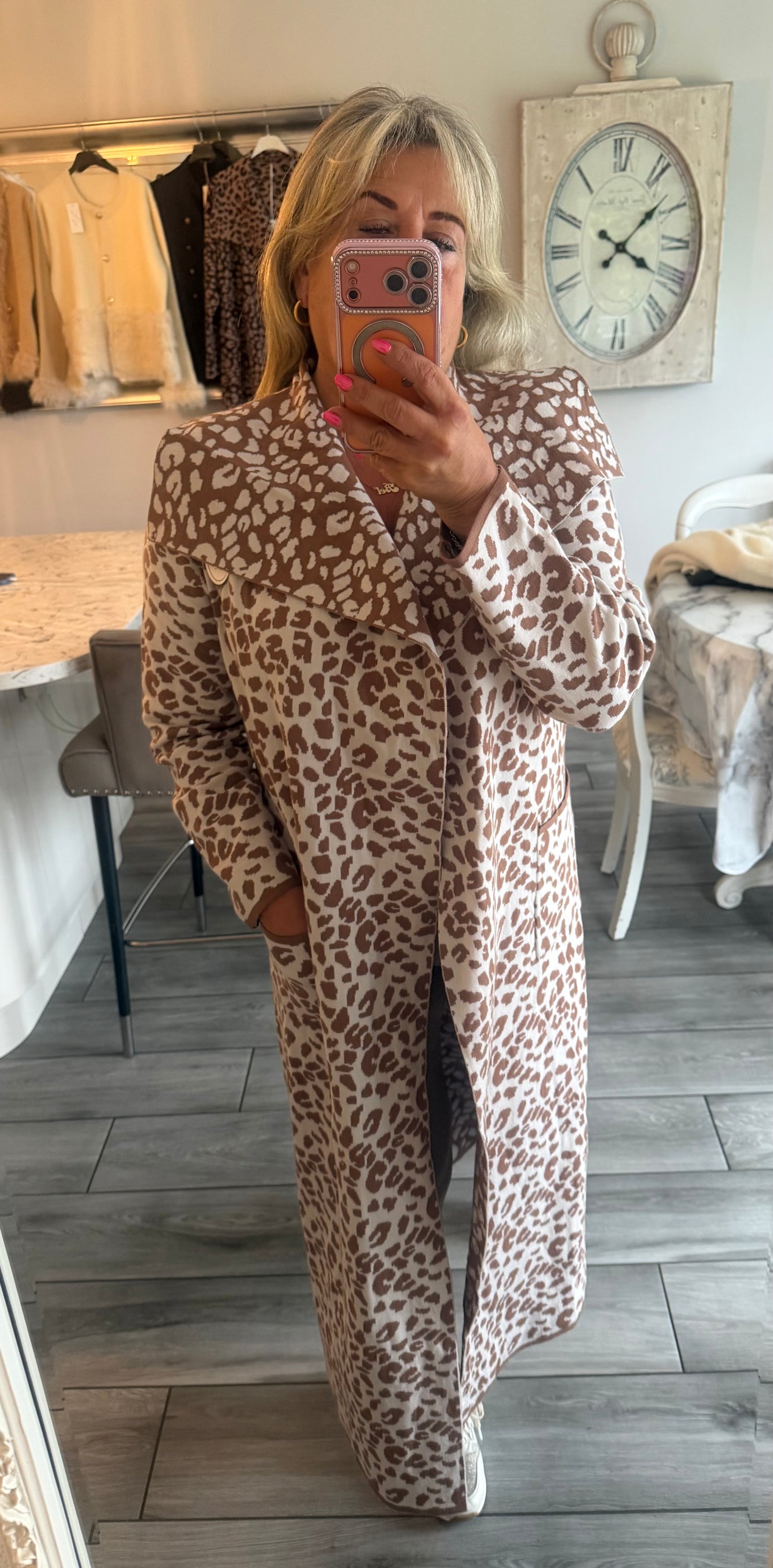 Laura Open cardigan leopard print with pockets