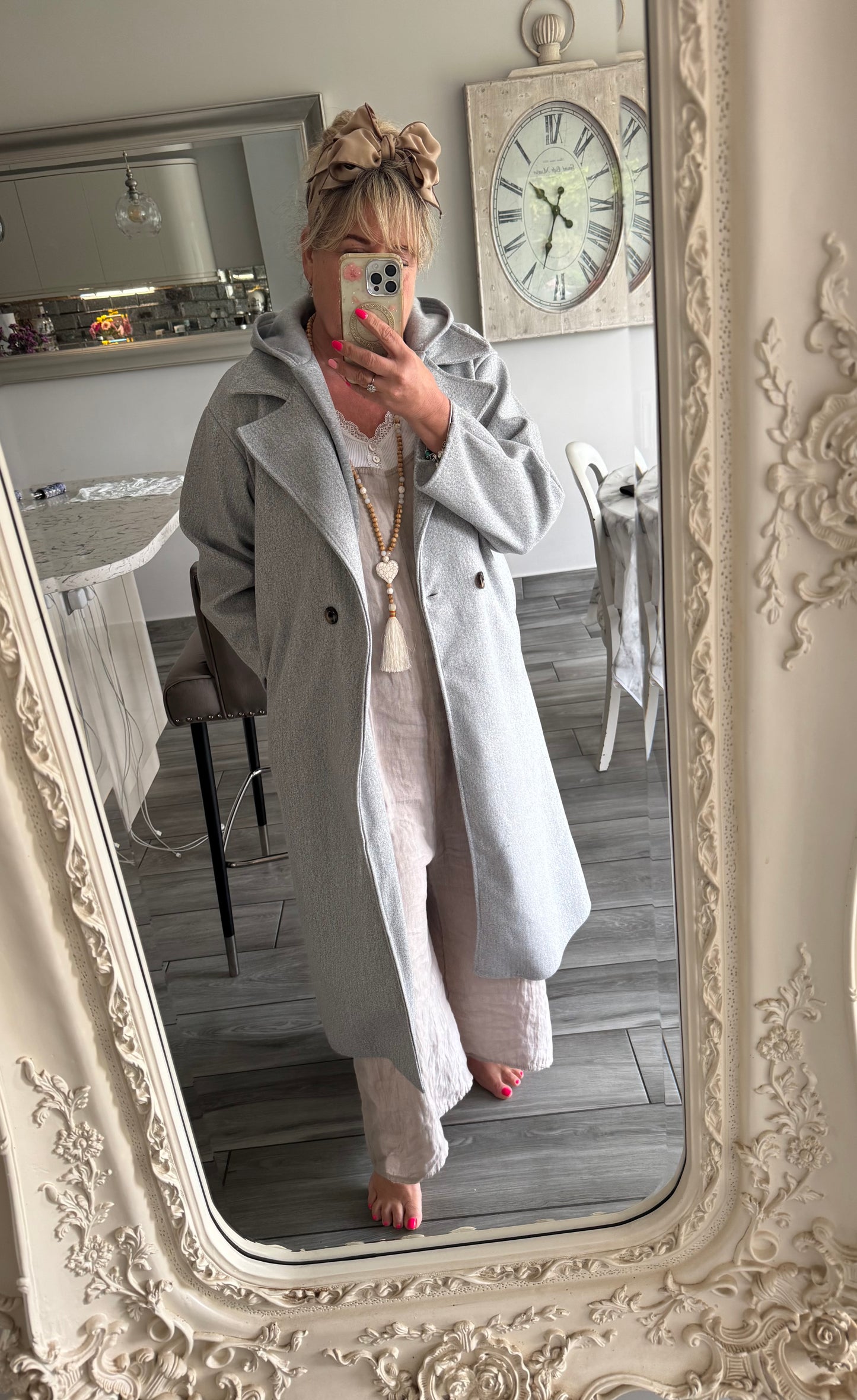 Julie lightweight coat with grey sweatshirt material hoodie