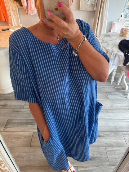 Pina 100% Cotton pinstripe dress with pockets