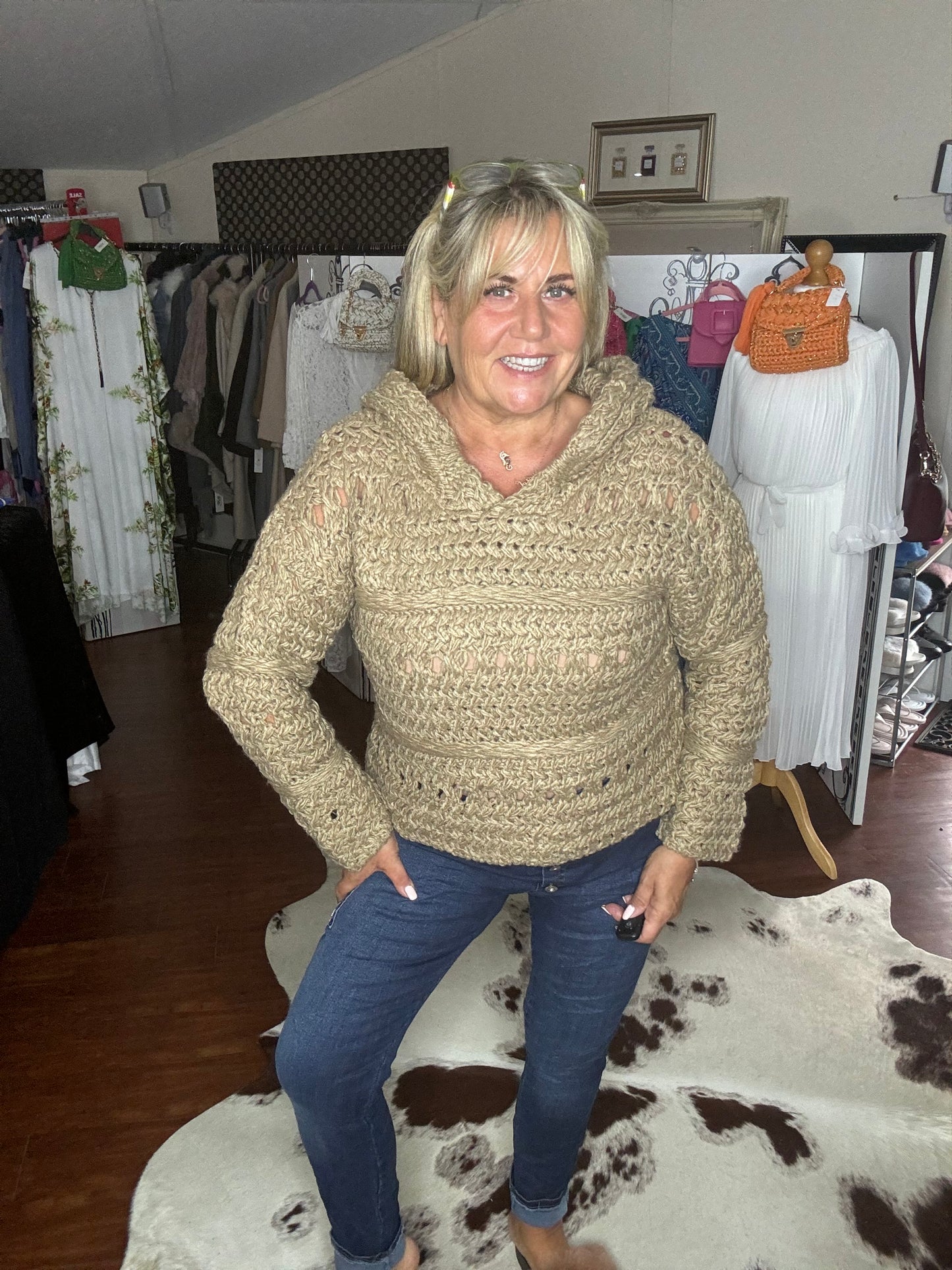 Mia Crochet Thick Knit Hoodie Jumper