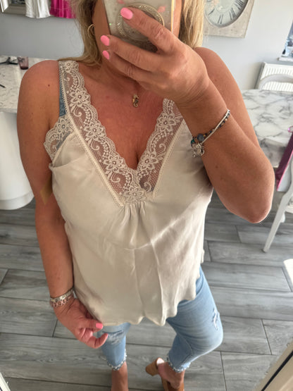 Hallie Satin Lace Trim Vest