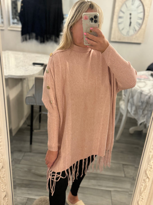 Jeda poncho style high neck tassel jumper