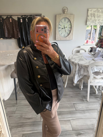Suzie military style faux leather open jacket