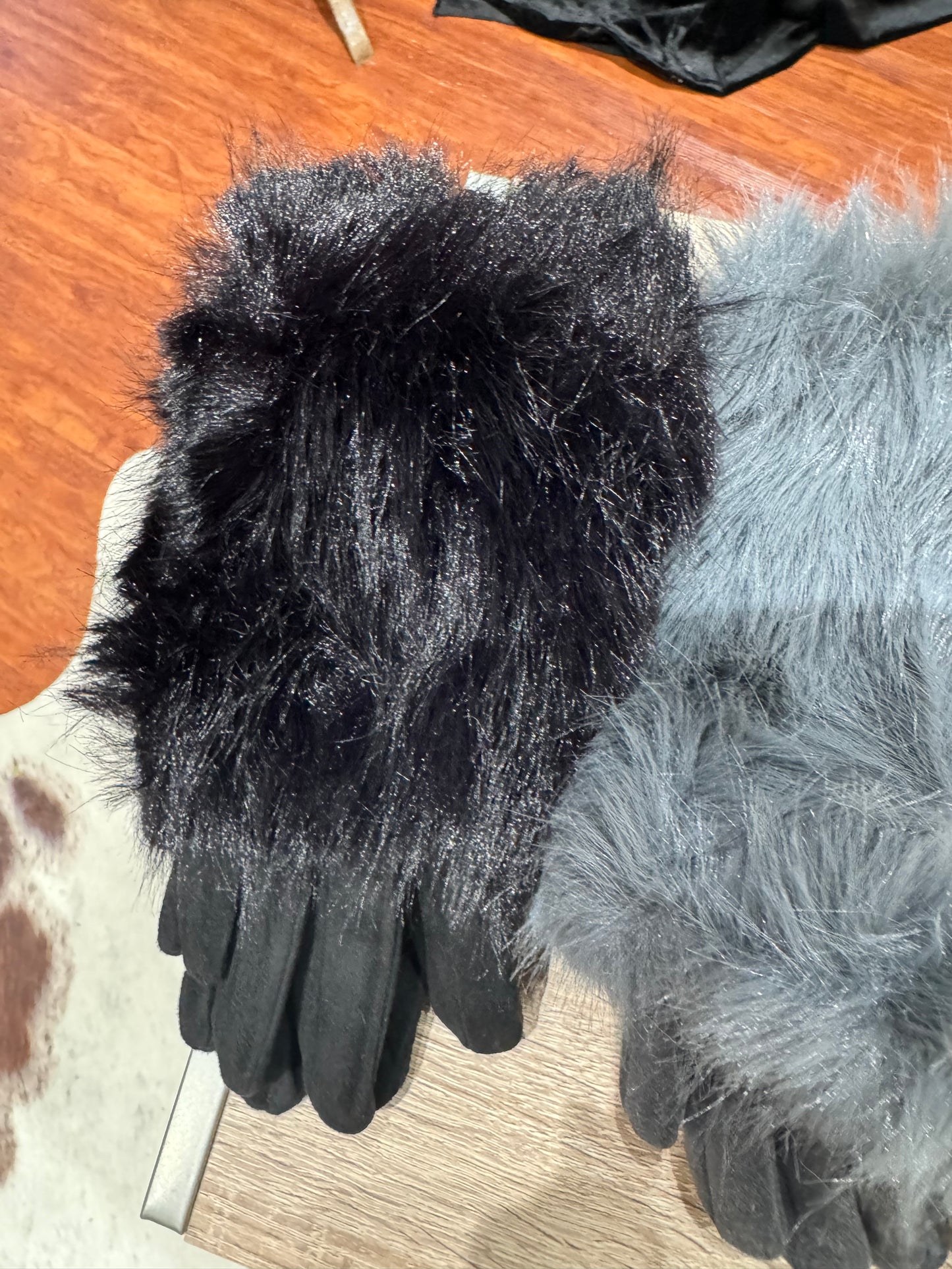 Francine suedette and faux fur gloves