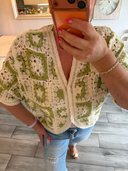 Antigua crochet cardigan top 100% cotton