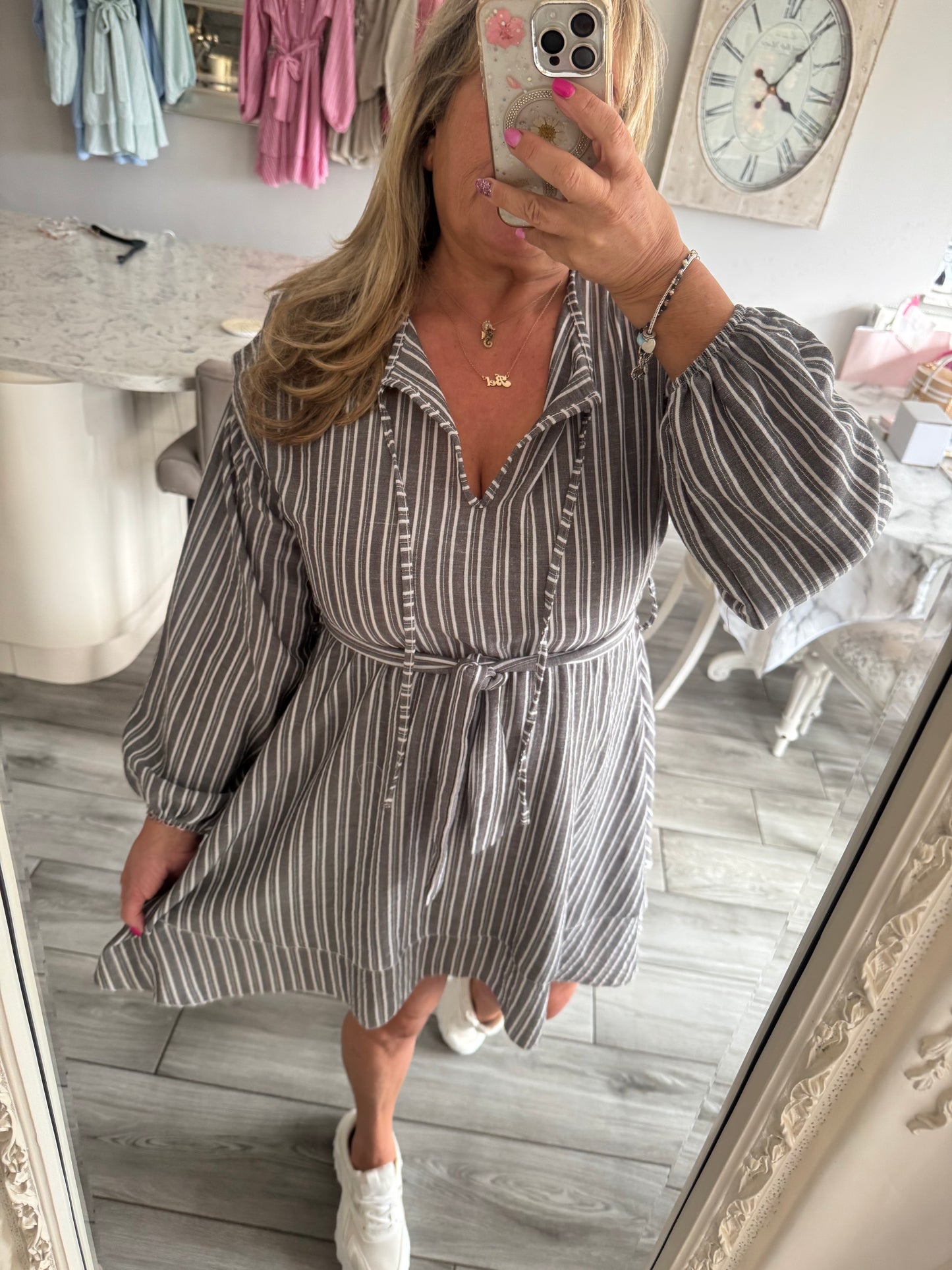 Judith pinstripe long sleeve dress