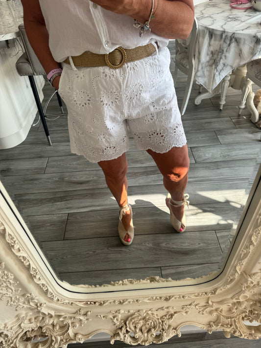 June Broderie anglaise shorts with belt