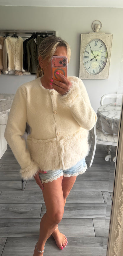 Serafina cream faux fur trim cardi/jacket