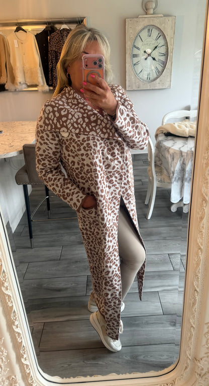 Laura Open cardigan leopard print with pockets