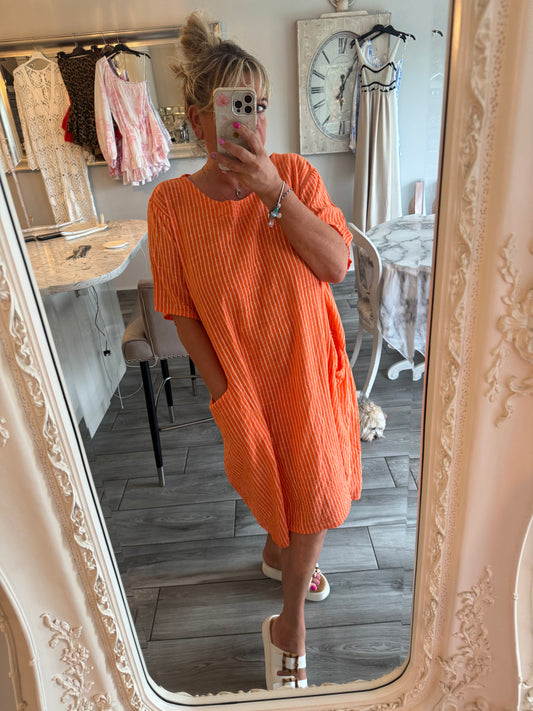 Pina 100% Cotton pinstripe dress with pockets