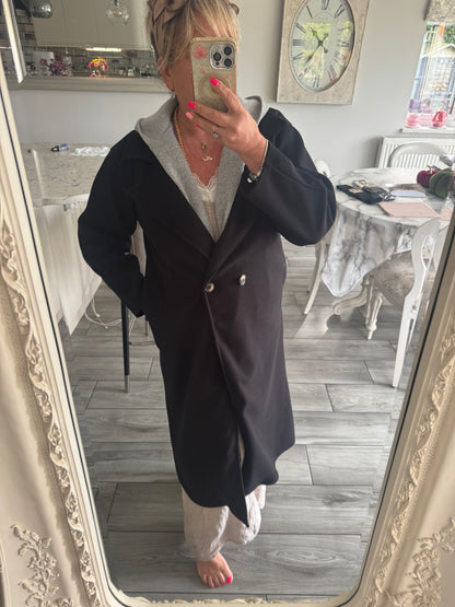 Julie lightweight coat with grey sweatshirt material hoodie