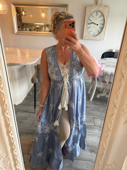 Netta sleeveless open dress with tassel ties