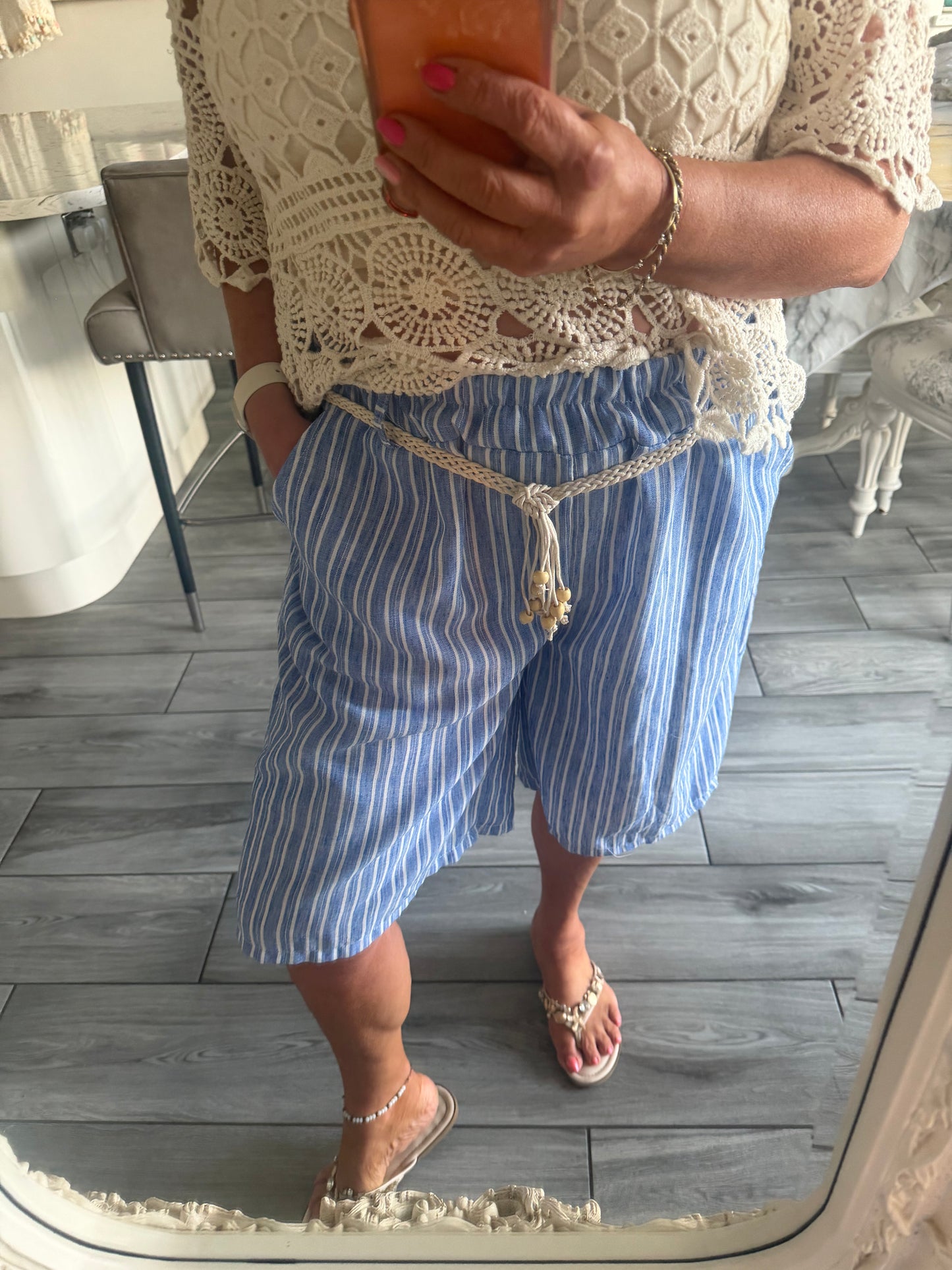 Patty long stripe shorts with loose belt