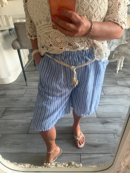 Patty long stripe shorts with loose belt