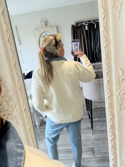 Lola cardigan with denim trim