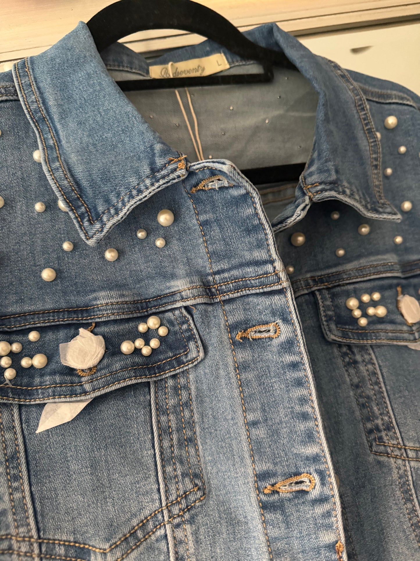 Mindy pearl detail stretch denim jacket