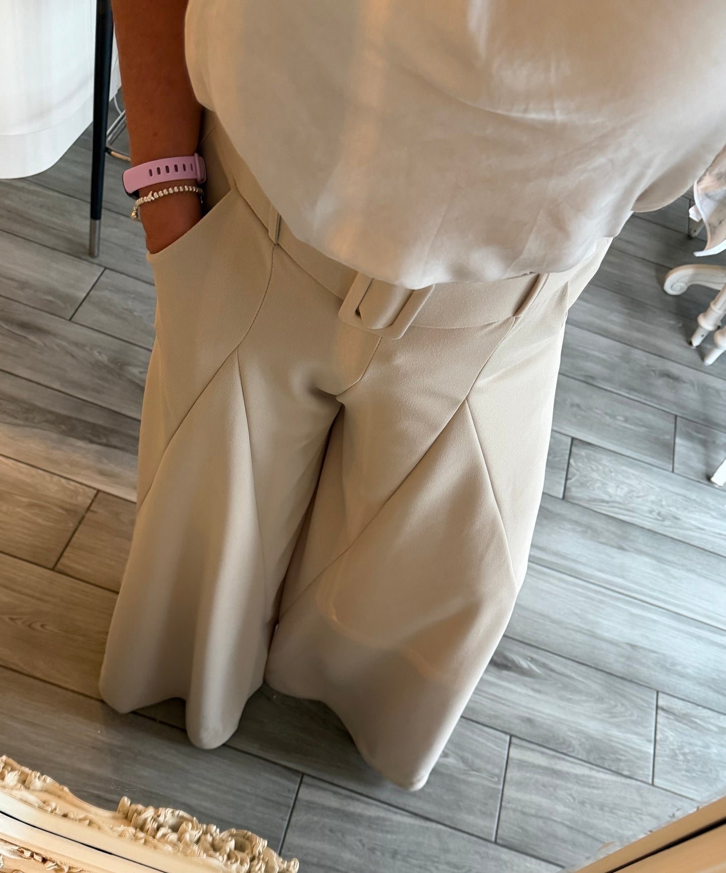 Donna belted wide leg palazzo trousers