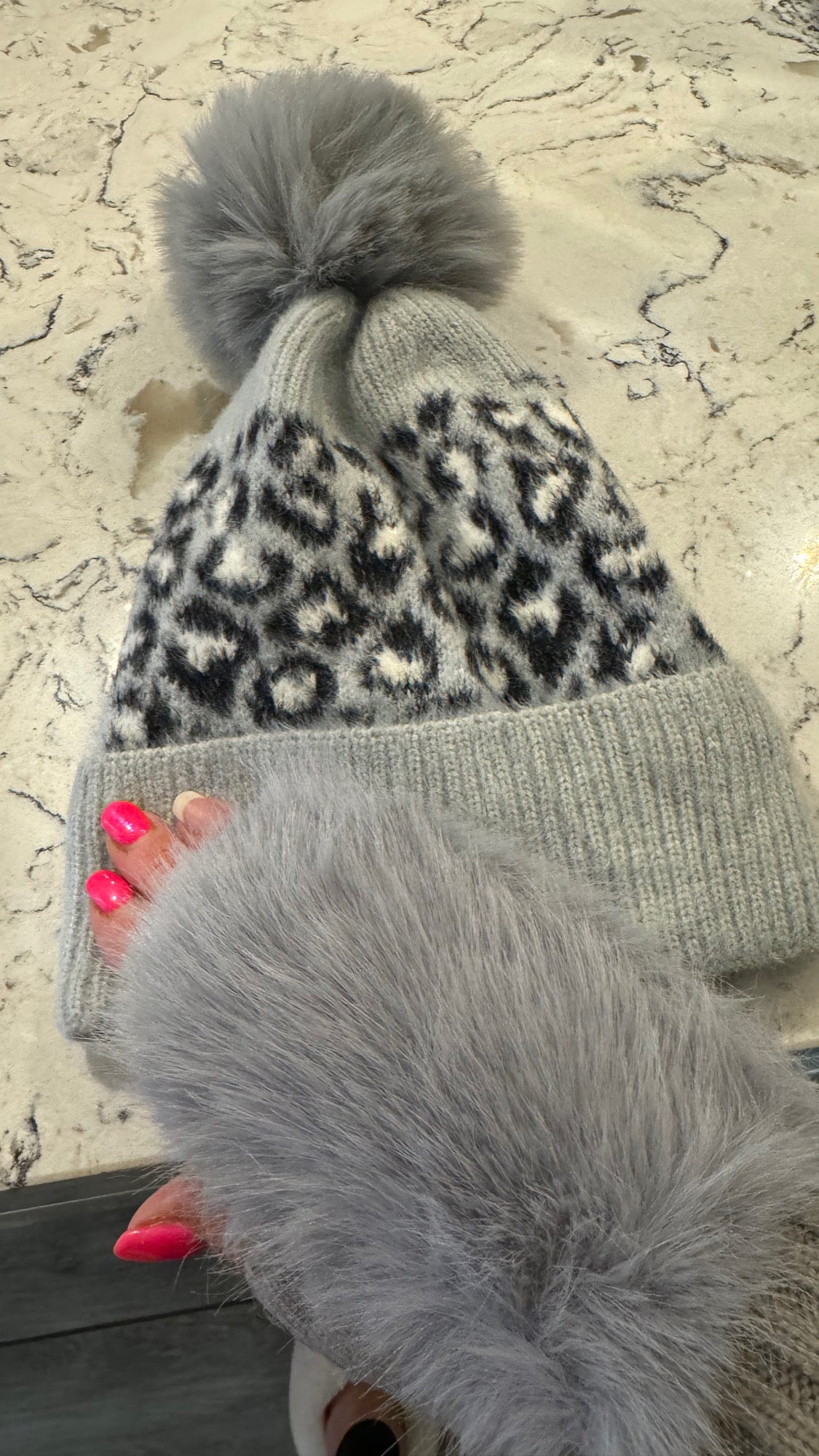 Laurie super soft fleece lined pompom leopard hat