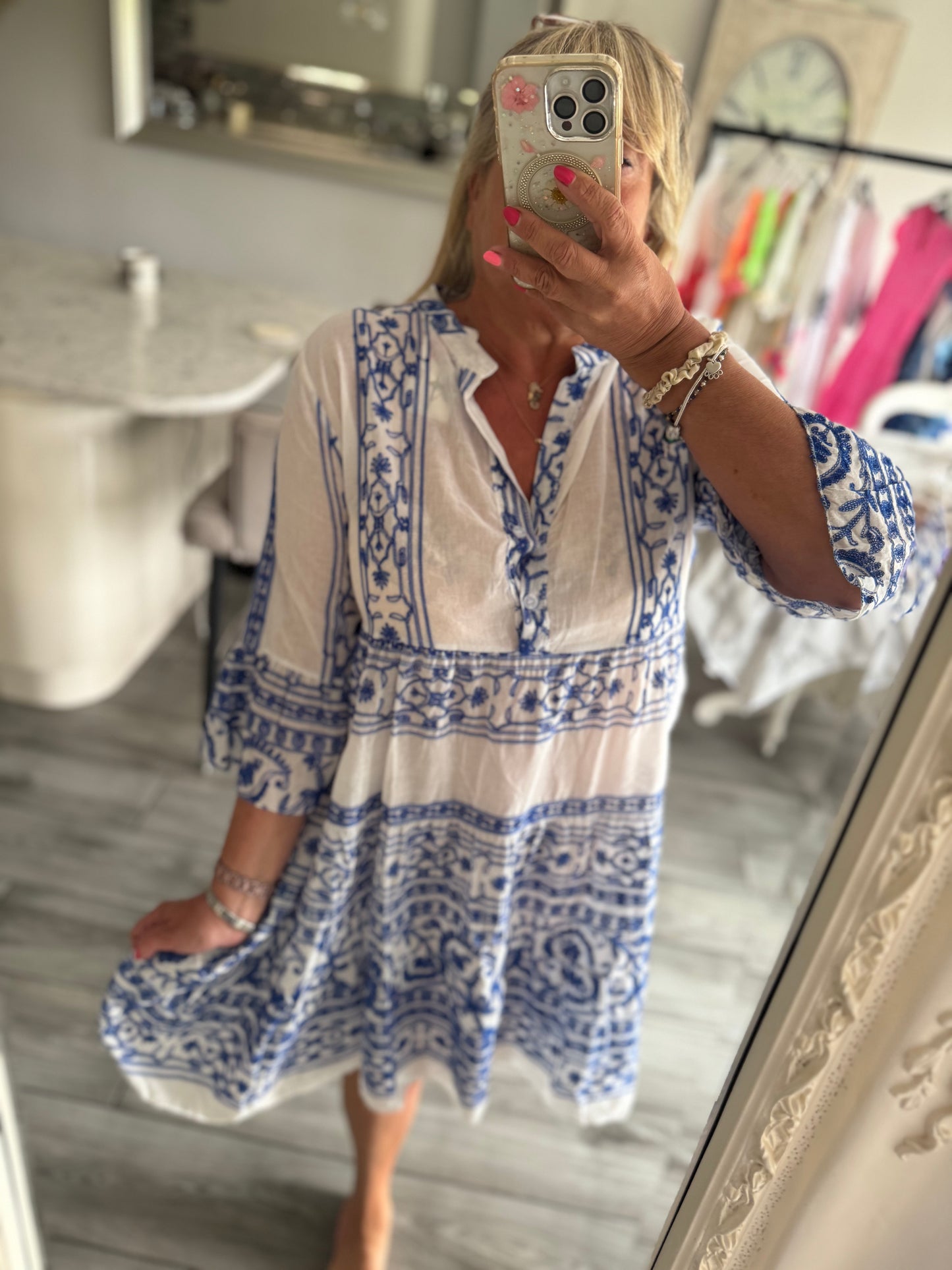 Negroni china blue stitch dress