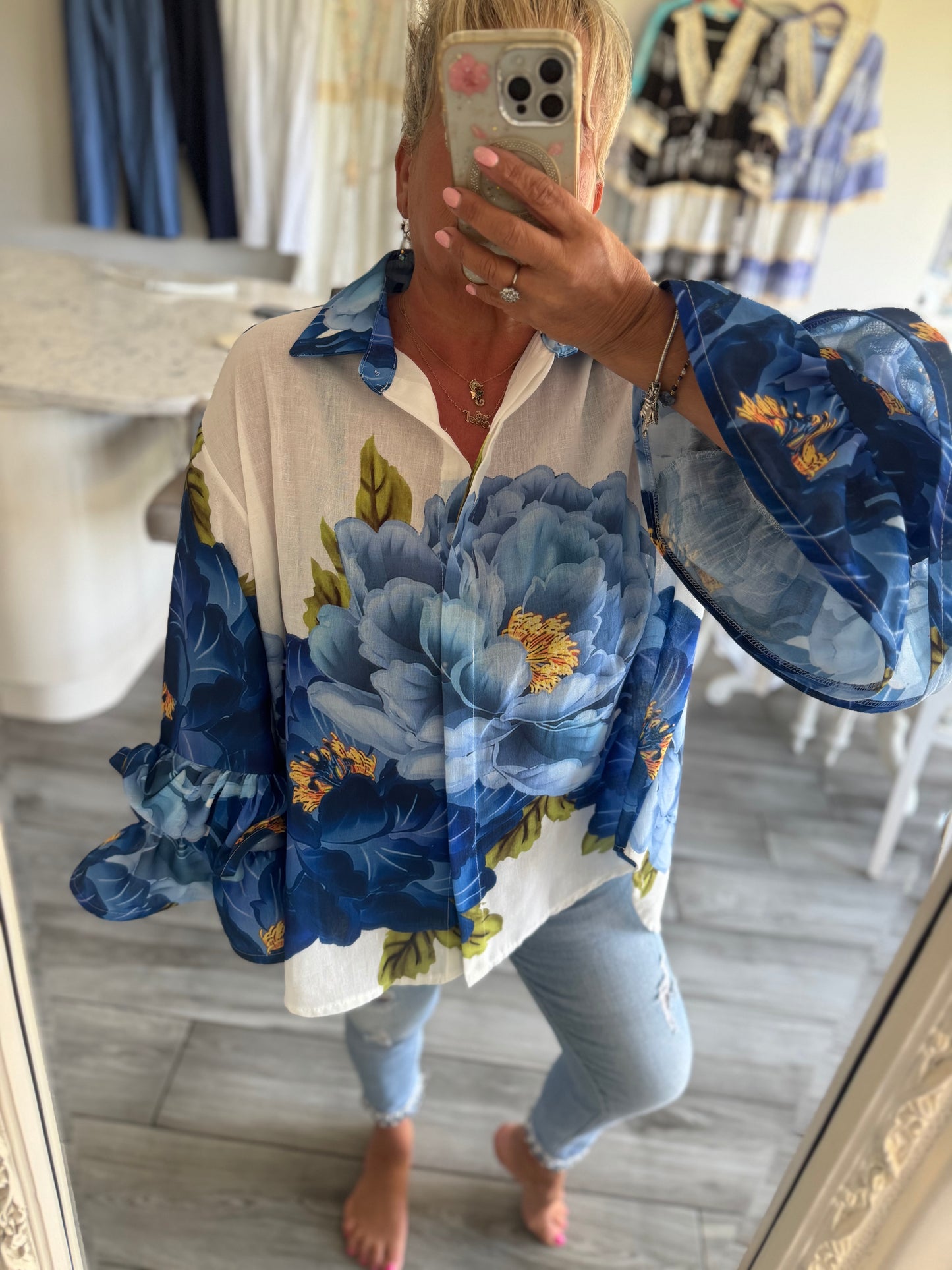 Kirsty frill sleeve oversize shirt