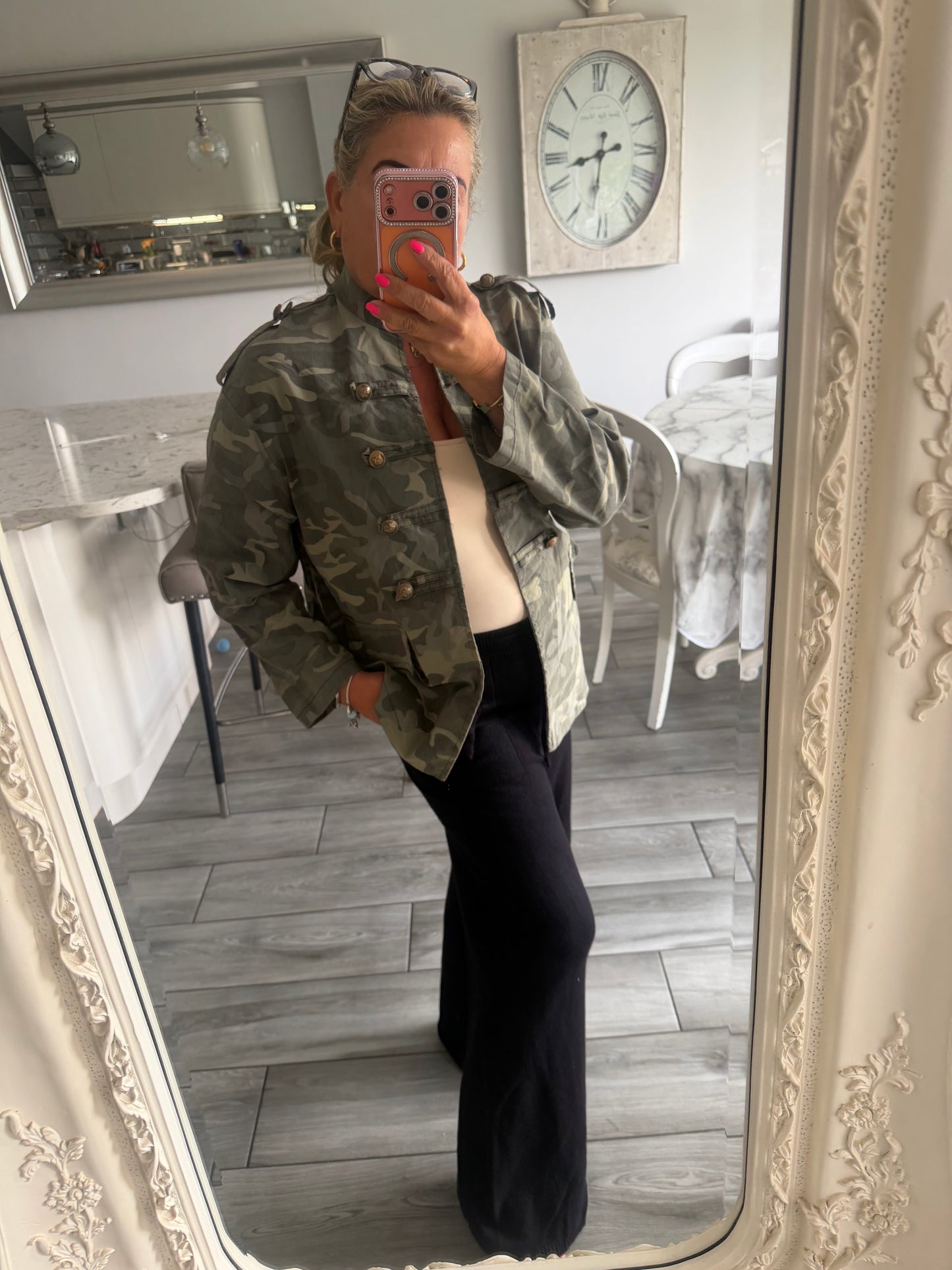 Maggie camo military style open jacket