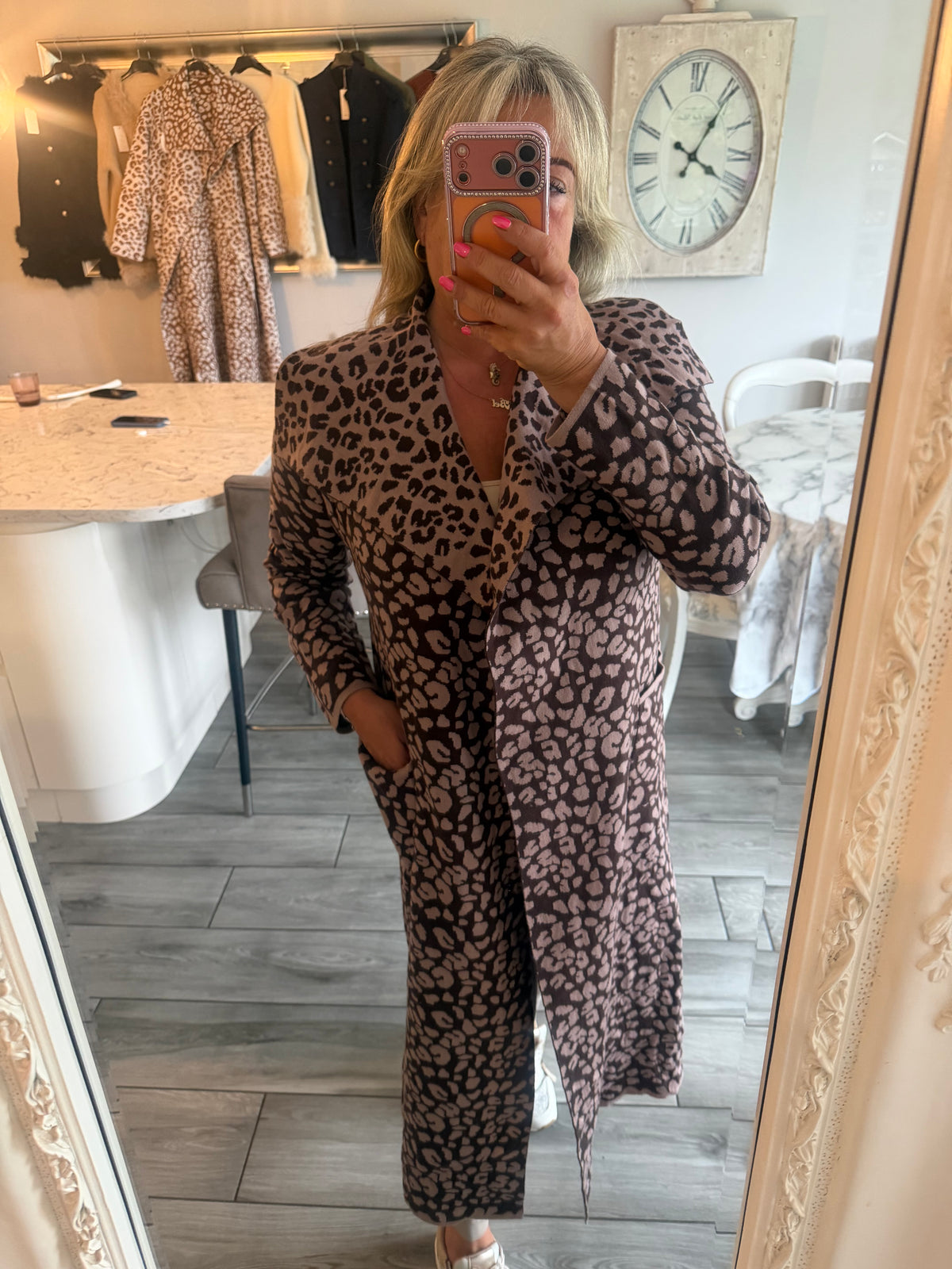 Laura Open cardigan leopard print with pockets
