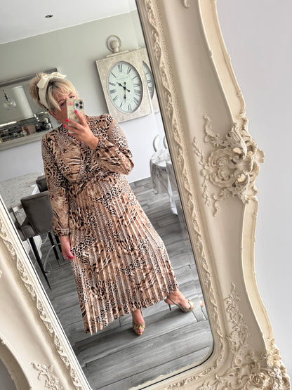 Charlotte wrap dress with plisse skirt