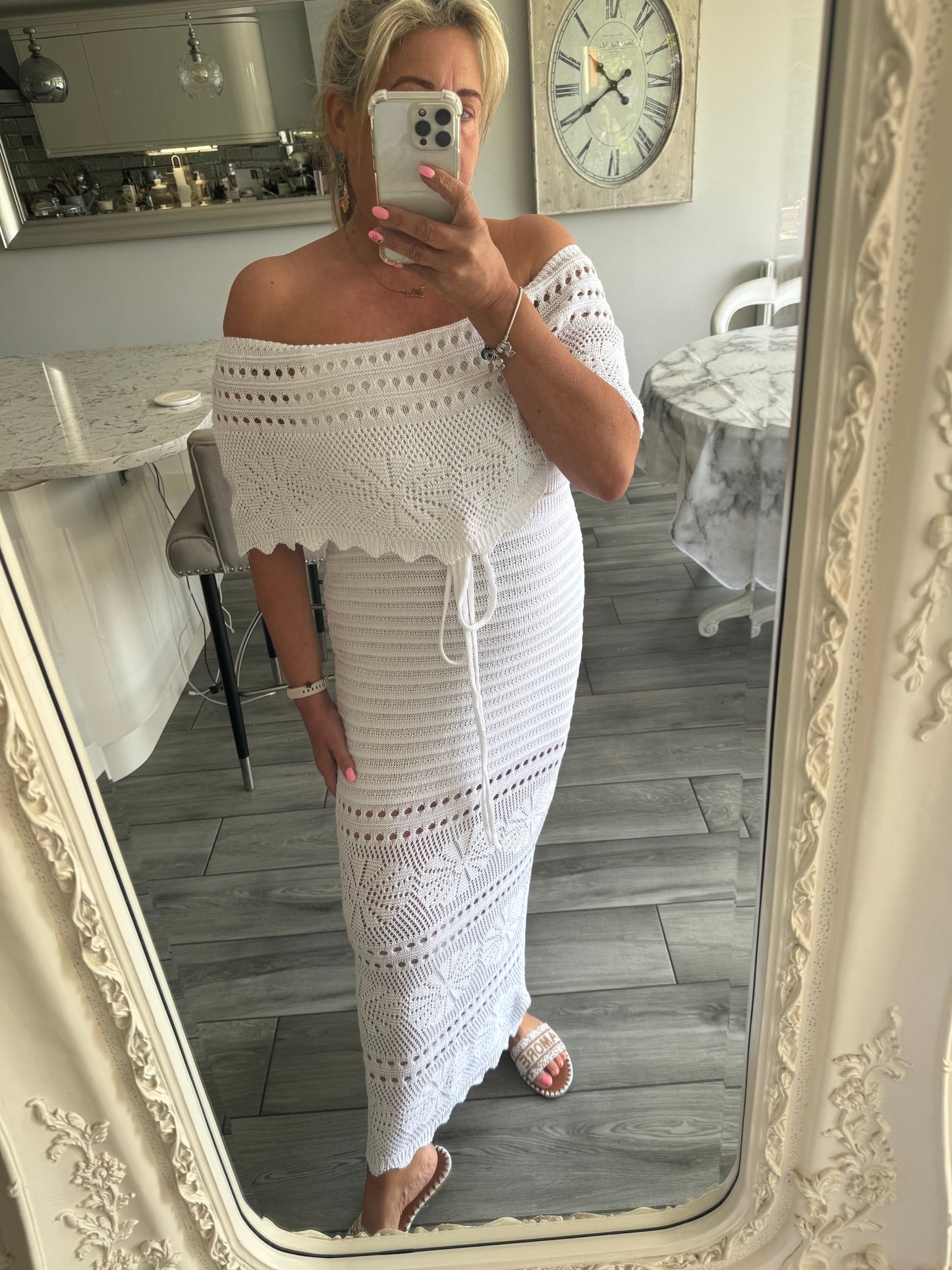 Princess Crochet Bardot Maxi Dress