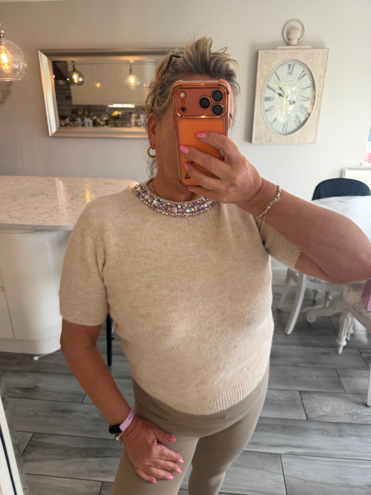 Lucia embellished stunning neck short sleeve short jumper