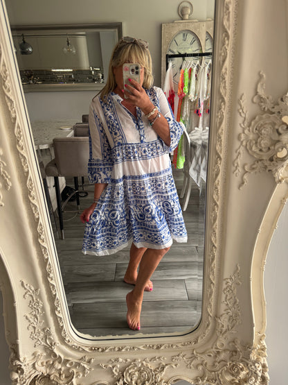 Negroni china blue stitch dress