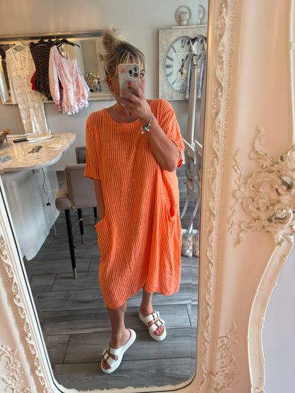 Pina 100% Cotton pinstripe dress with pockets