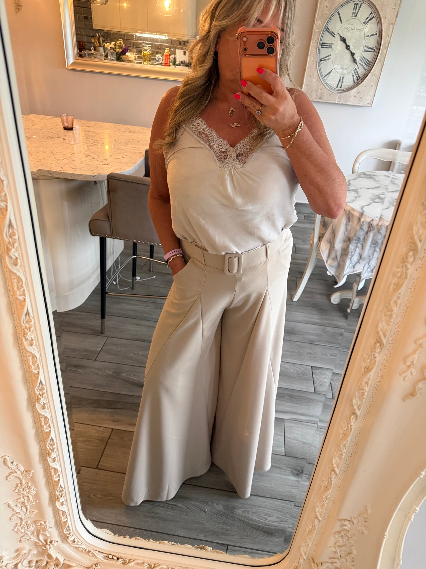 Donna belted wide leg palazzo trousers