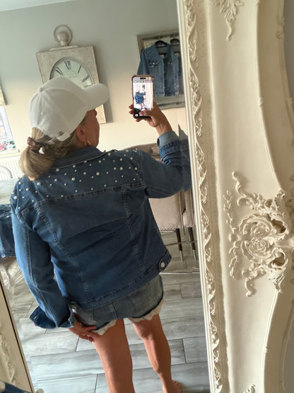 Mindy pearl detail stretch denim jacket