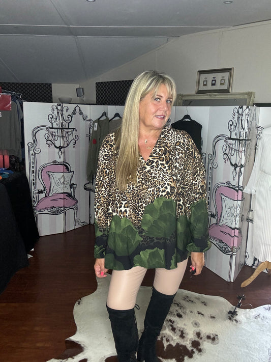 Leo leopard top with khaki pattern