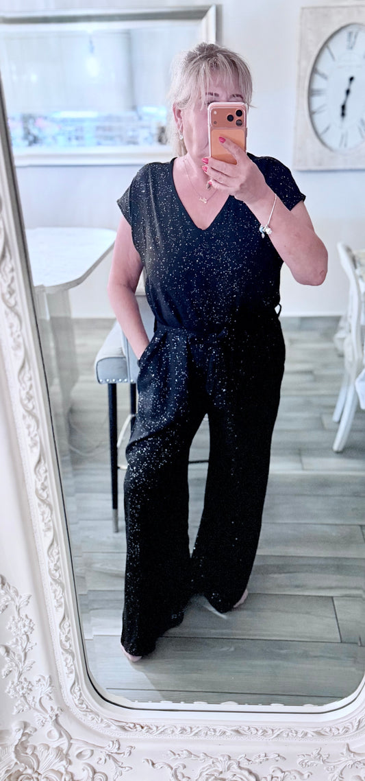 Amber stunning black silver sparkly jumpsuit