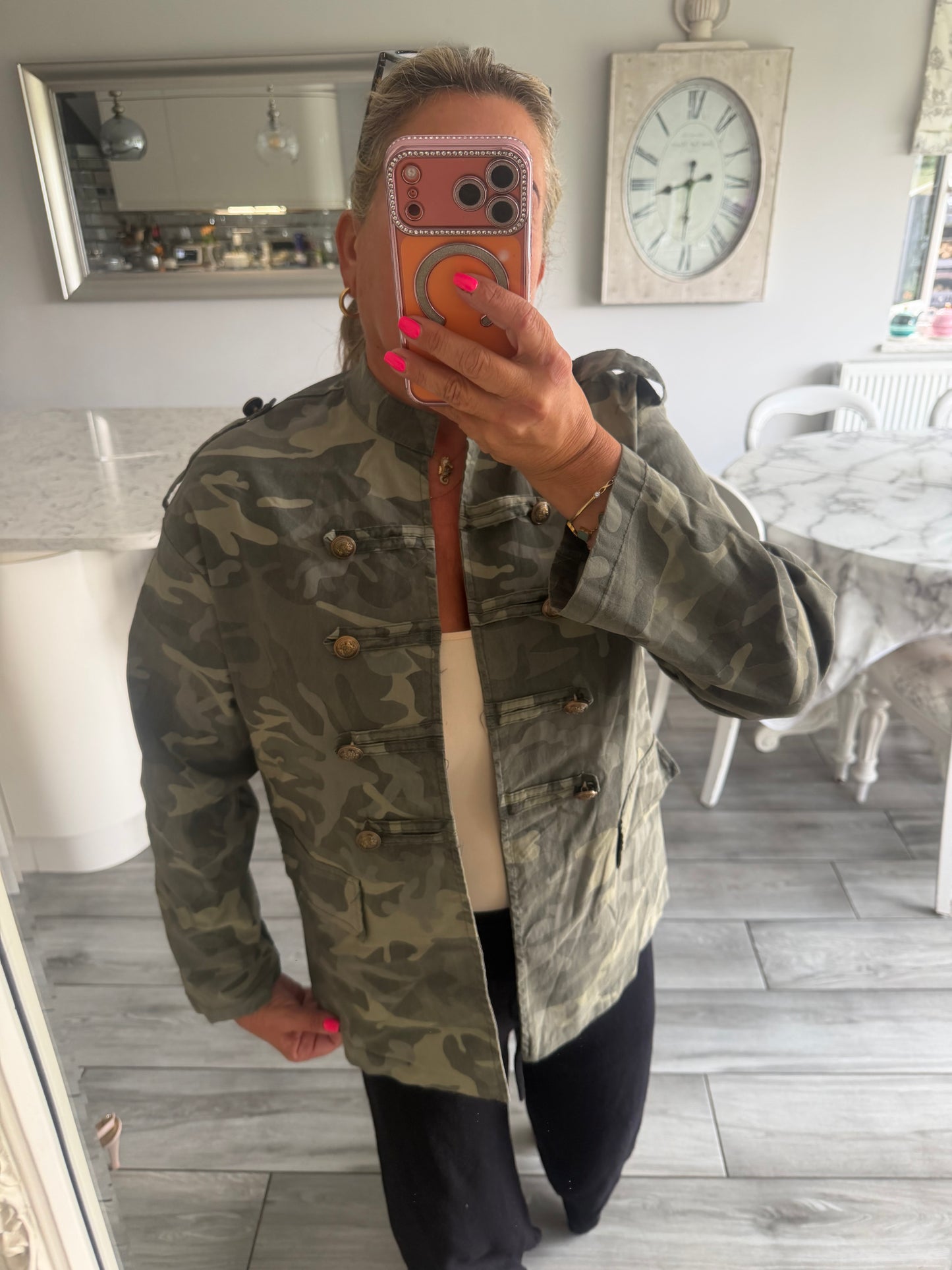 Maggie camo military style open jacket