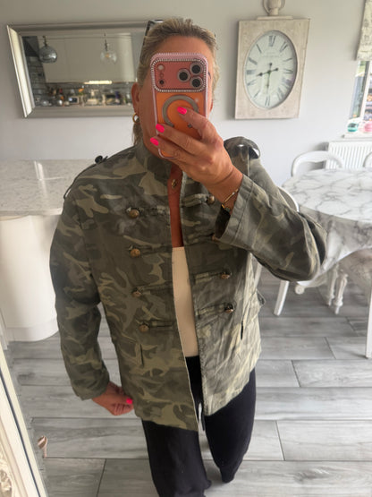Maggie camo military style open jacket