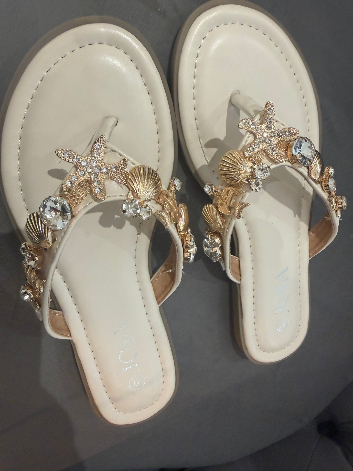 Madrid pretty flip flops gold embellish charms