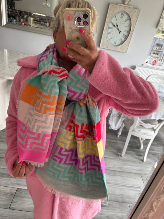 Hannah zig zag multi colour luxury scarf by Alex Max