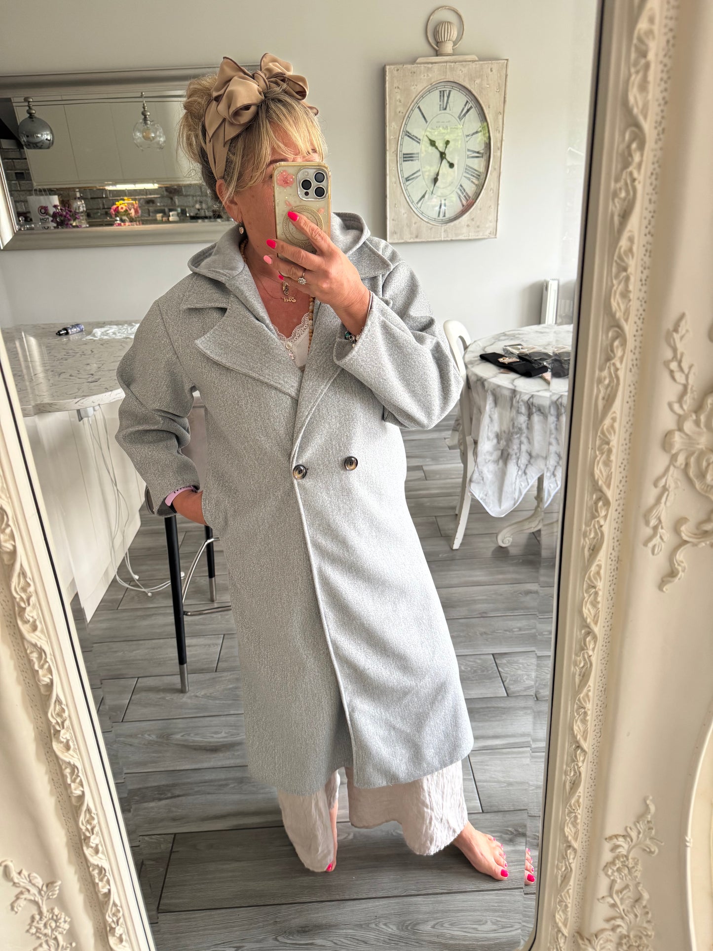 Julie lightweight coat with grey sweatshirt material hoodie