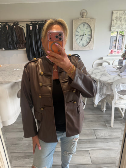 Suzie military style faux leather open jacket