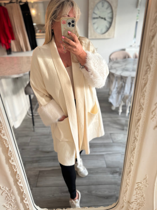 Molly cardigan with faux fur cuffs