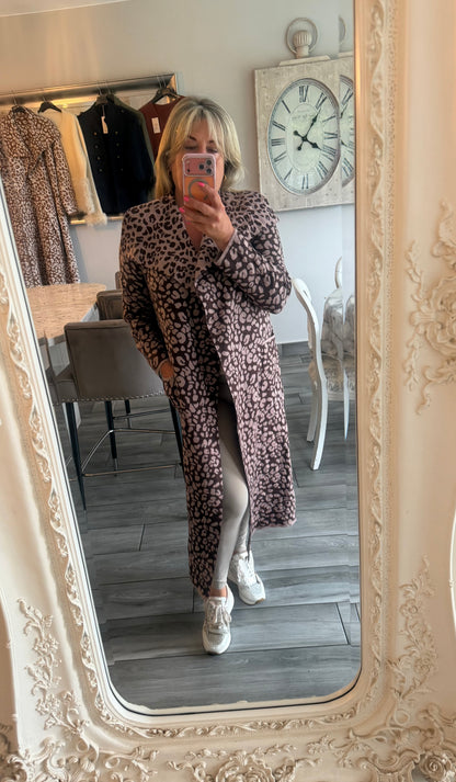 Laura Open cardigan leopard print with pockets