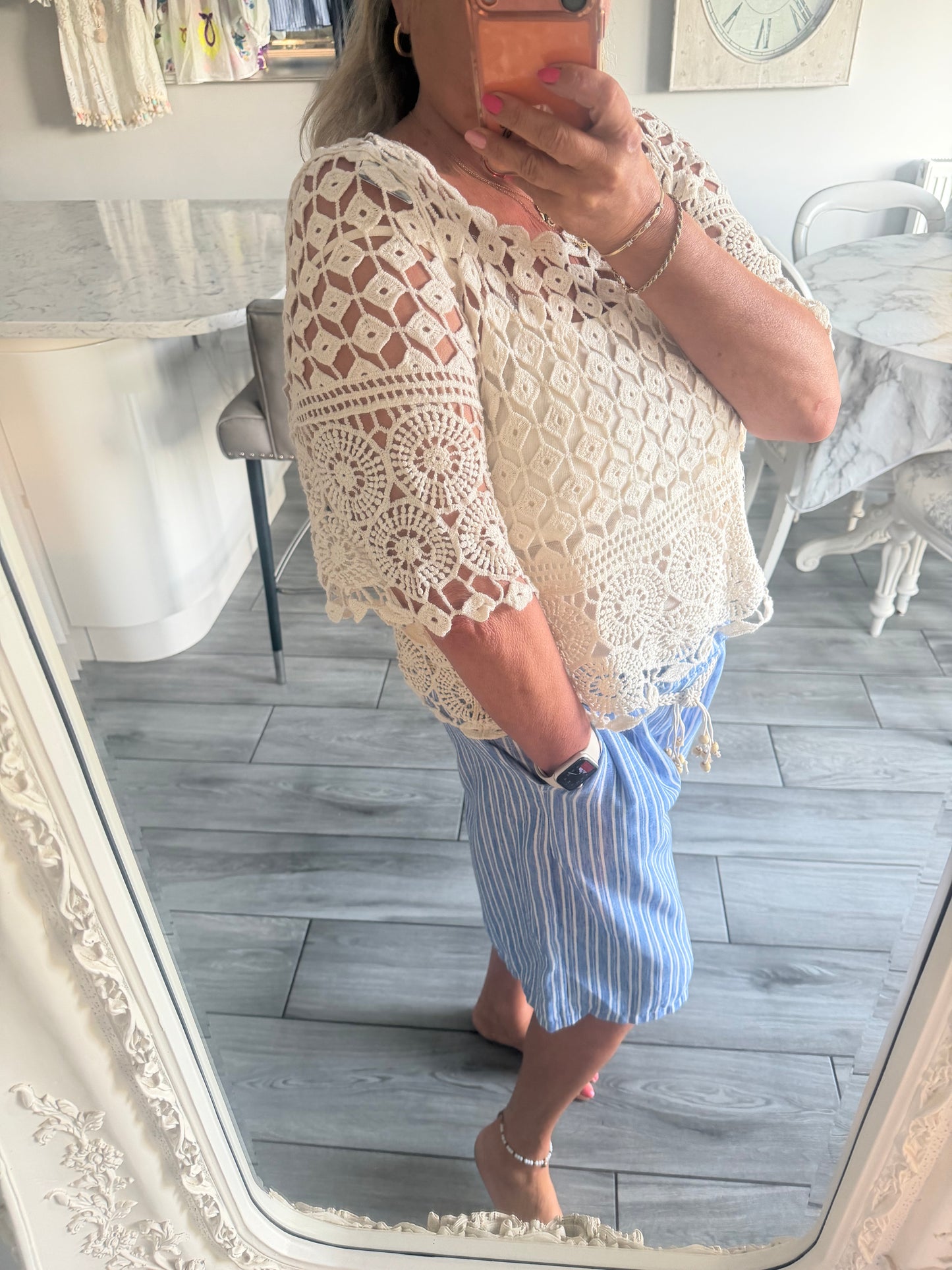 Patty long stripe shorts with loose belt
