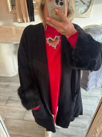 Molly cardigan with faux fur cuffs