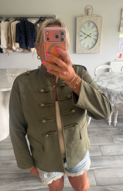 Flo suedette military style lightweight open jacket