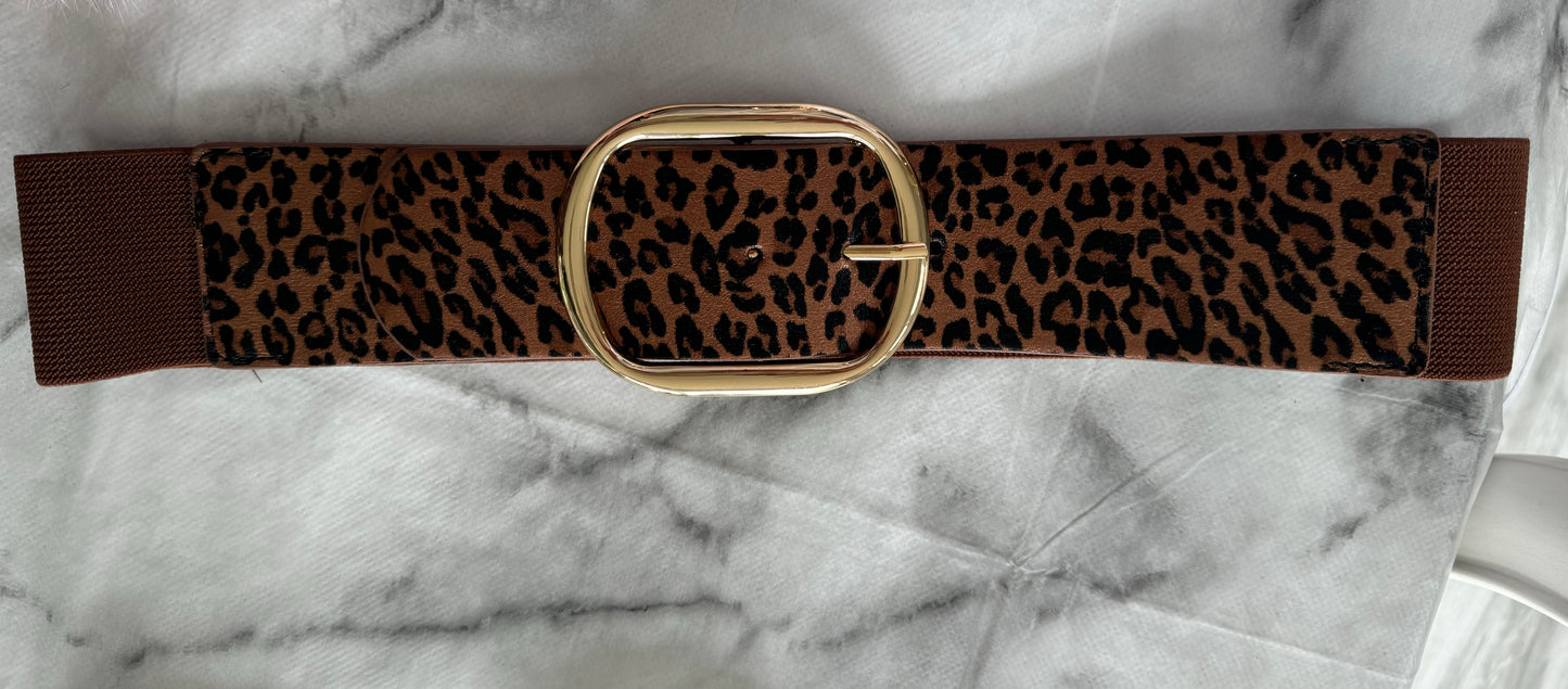 Mirella leopard Elasticated gold buckle belt