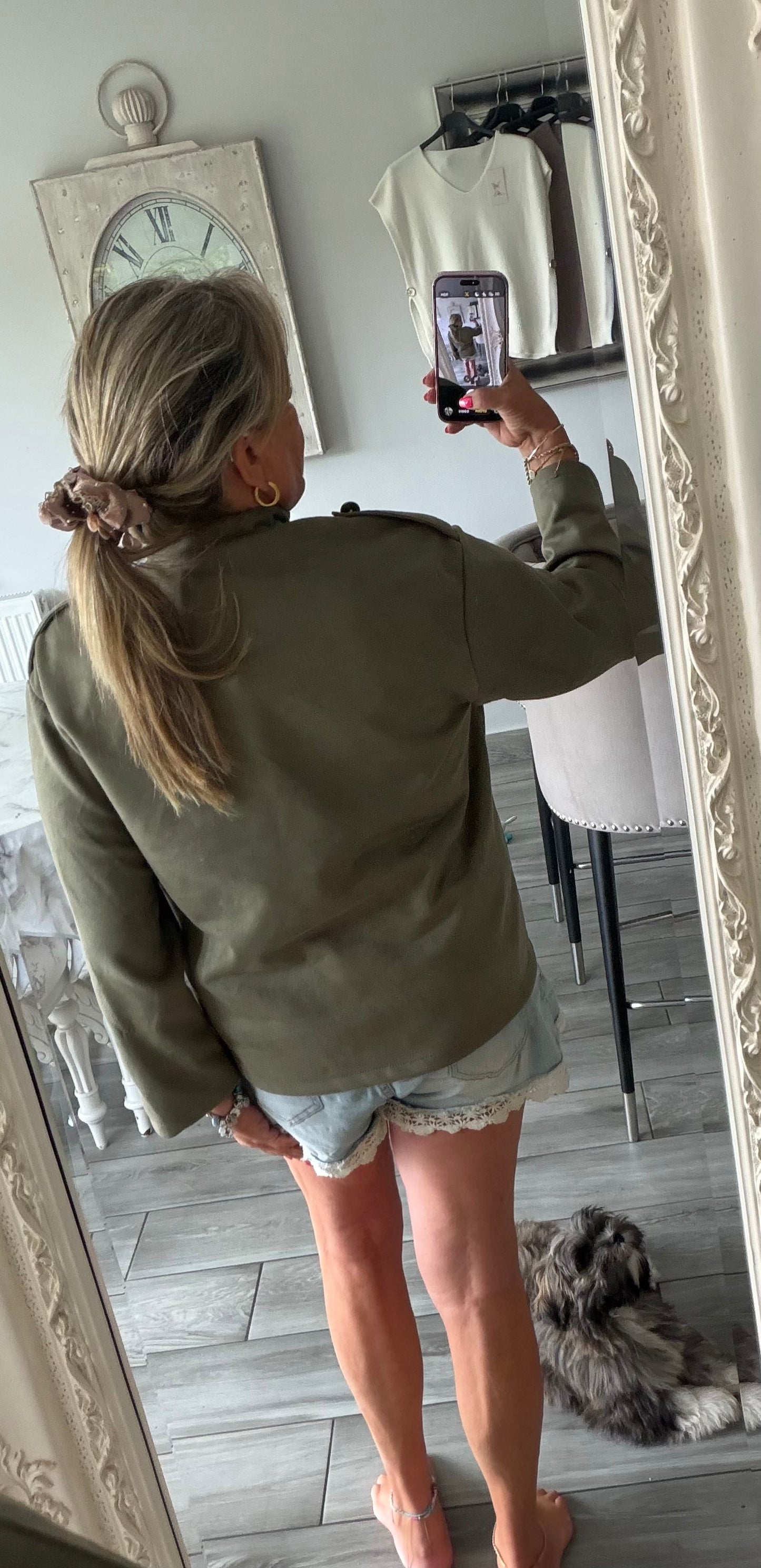 Flo suedette military style lightweight open jacket